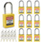 Bwintech 10 Pcs 38MM Keyed Different Yellow Safety Padlock Lockout Tagout Lock for Lock Out Tag Out Stations and Devices