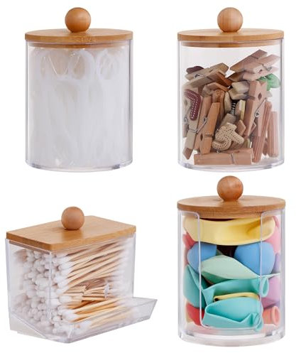 4 Pièces Boite Coton Tige,Distributeur de Coton,Boite à Coton Tige en Acrylique Distributeur de Cotons pour Rangement Dans la Chambre,La Salle de Bain et le Salon