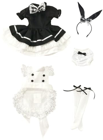 niannyyhouse 1/3 1/4 1/6 BJD Puppen Kleidung Kleid Schürze Kopfschmuck Unterhose Socken Bunny Dienstmädchen Anzug Ball Gelenk Puppen Zubehör Dress Up Geschenk (1/3BJD) Schwarz Weiß