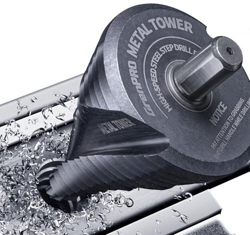 GRENPRO Titan-Stufenbohrer mit vier Spiralrillen, Kobalt-Stufenbohrer, 0,64 cm (1/4 Zoll) Impact Unibit Pro Max Stufen-Bit-Set, 6,35 mm Sechskantschaft M35 für Metall, Karbonstahl, Edelstahl, Holz,