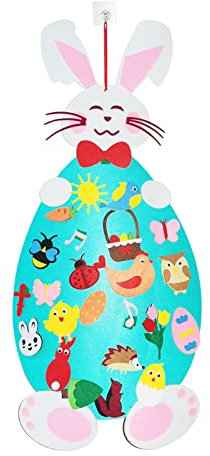 LEMCC DIY-Osterhase, Filz-Osterhasen-Dekorationsset, DIY-Bastelarbeiten für Kinder mit Osterei und Hase, Abnehmbaren Puzzle-Ornamenten, Ostern-Wandbehang, Dekoration, Spiele, Partygeschenke(#1)