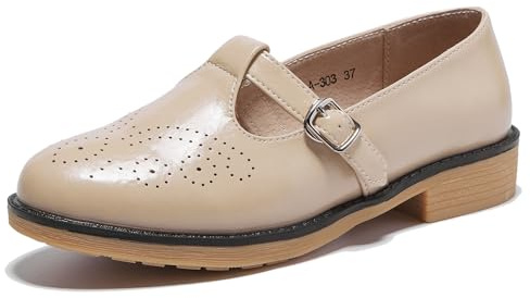 TRULAND Women's Penny Loafers Slip On Leather Wingtip Tassel Oxford Shoes (CN 43/8 UK,Taupe Mary Jane)