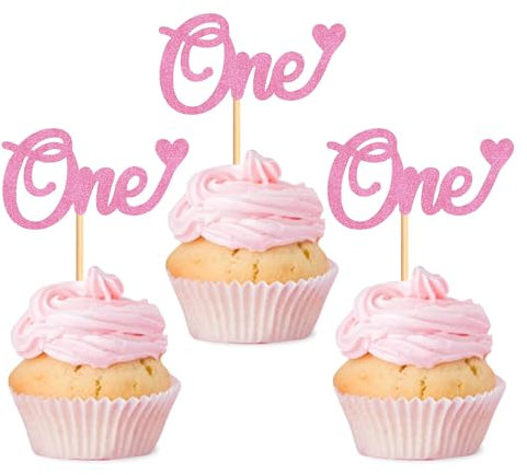 Blumomon 24 Stück Digitale one Cupcake Topper 1 Jahrestag Geburtstagsparty Kuchen Dekoration Ausgewählte Geburtstagskuchen Dekoration Party Kuchen Topper Dekoration Zubehör