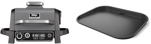 Ninja Woodfire Barbecue électrique & Air fryer, barbecue extérieur 7 en 1, grill & Woodfire Plancha pour barbecue lectrique, Plaque plate compatible avec le barbecue lectrique d'extrieur