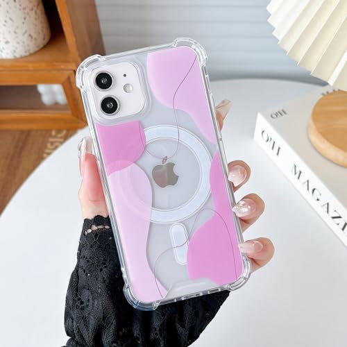 DEFBSC Magnetic Case for iPhone 11,[Compatible with MagSafe], Color Mix Aesthetic Design Cute Slim Acrylic Back Soft Shaped with Built-in Bumper Protective Phone Case for iPhone 11 - Pink