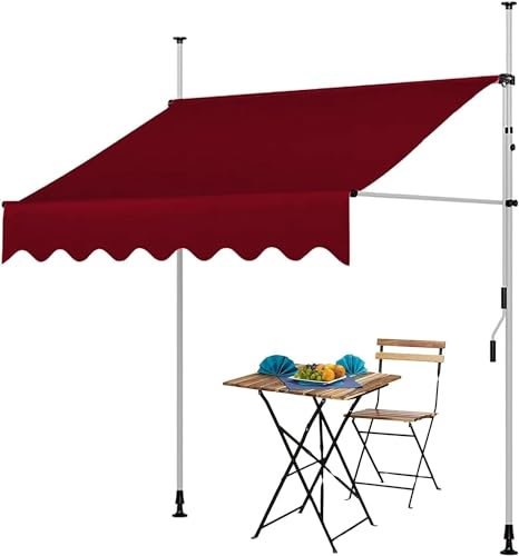Einziehbare Markise, Markisen für Terrasse wasserdicht, Balkon-Klemmmarkise, Außenüberdachung, UV-beständig, Haustür-Markise,B/Rot,W-2.5M
