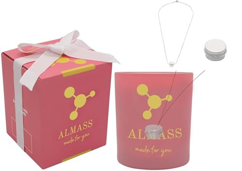 Bijoux-ALMASS Duftkerze + eine versilberte Halskette mit einer Perle + einer kleinen Schmuckbox, 8 % reiner Duft, Geschenkbox für Damen