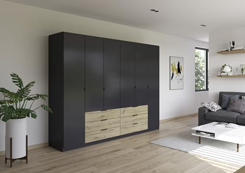 Drehtürenschrank >Davoa< in grau metallic/Eiche Artisan - 271x210x54 (BxHxT)