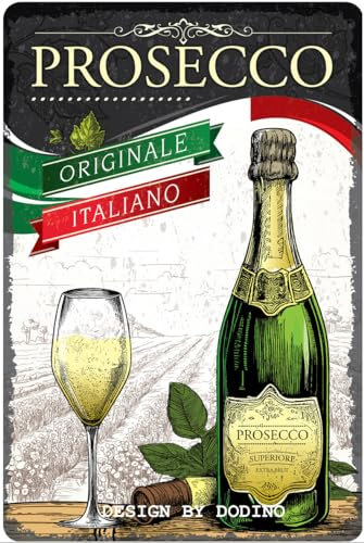 DODINO 20X30cm retro blechschilder, PROSECCO, funny, vintage, Dekoratives Wohnaccessoire, Deko Metallschild Schild für alle Bar Theke oder Pub Besitzer