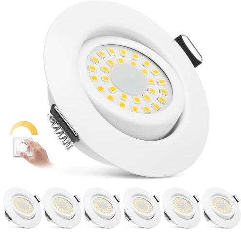 zexhy LED Einbaustrahler 230V Flach Dimmbar LED Spots 6W IP44 Bad Einbauleuchten Deckenspots Deckenstrahler,Warmweiß 3000K Schwenkbar Einbauspots für Badezimmer Küche Wohnzimmer,6er Set Weiß-Matt