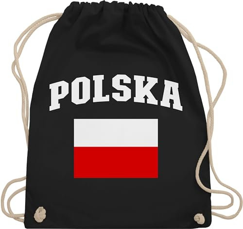 Turnbeutel Rucksack - Fußball EM WM - Taschen - Polska Schriftzug mit Flagge | Polen | Poland | Polnisch - Unisize - Schwarz - fußball-em fanartikel europameisterschaft polnische tasche 2024