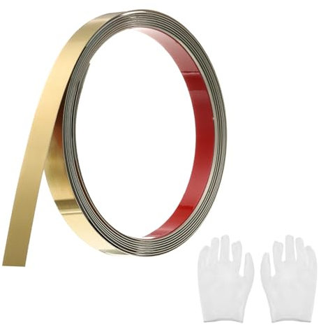 QUARKZMAN Baguette de Moulure en Acier Inoxydable Auto-Adhésive, Doré Brossé, Bande de Moulure Murale à Coller avec Gants, Moulure Décorative pour Miroir Mural, 0,6 x 9,8 Pieds