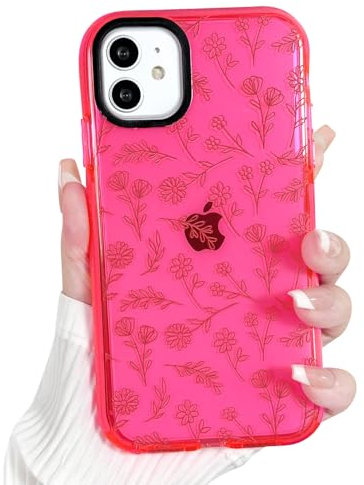 NITITOP Compatible with iPhone 12 Mini Case Cute Flower Floral Clear Thin Case for Women Girl Crystal Shockproof Soft TPU Anti-Yellow Protective Phone Cover - Rose Red