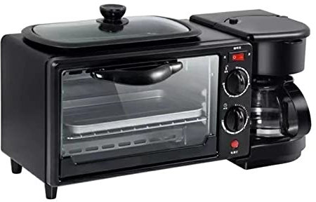 SmPinnaA Mini Horno 3 En 1 Horno para Tostadas con Placa, Máquina para Cocer Desayuno con Cafetera, Función De Temporizador De 30 Minutos, Control De Temperatura De 100~230 ° C, para Hornea