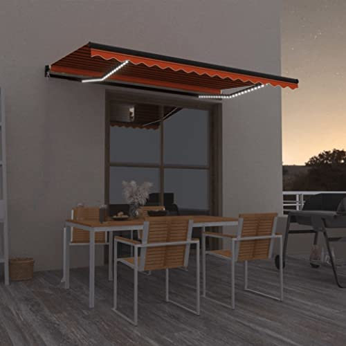 Lawn & Garden Manuell einziehbare Markise mit LED 450 x 350 cm Orange und Braun Outdoor Living