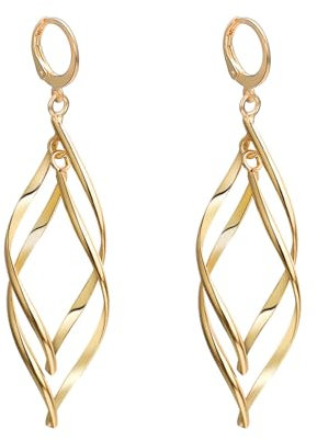 Vogem Double Twist Gold Hoop Dangle Earrings for Women, Hoop Drop Earrings for Women Hypoallergenic Fashion Jewellery