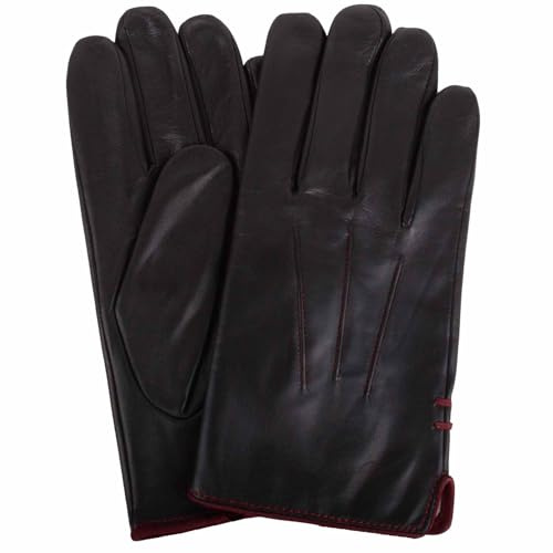 SNUGRUGS Mens Genuine Leather Gloves, Classic Three Point Stitch, Contrast Piping Trim