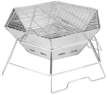 Tragbarer sechseckiger faltbarer Holzkohlegrill für Outdoor-Reisen, Picknick, Wandern, Lagerfeuer und Holzofen, Brenner mit Tragetasche, leicht und kompakt