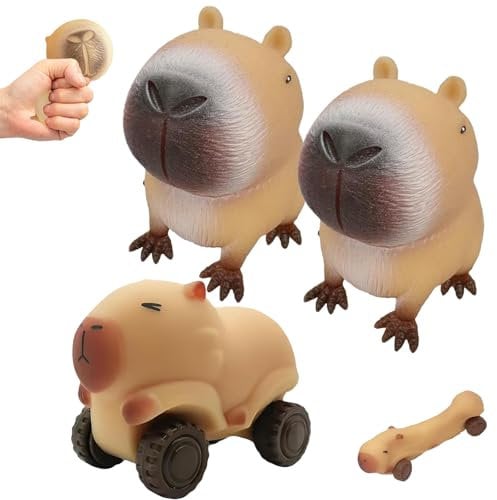 Capybara Squeeze Toys, 3 Stück Capybara Anti Stress Squeeze Spielzeug, Kapybara quetschspielzeug Stress Squeeze Spielzeug für Erwachsene und Kinder