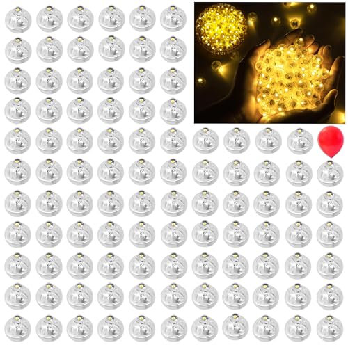 Kimuwote 100 Stück LED Ballons Lichter, Mini Warmweiß Led Ballonlichter, Runde LED Ballons Lichter, Runde Party Licht für Geburtstag Hochzeit Papierlaterne Halloween Weihnachten Dekoration