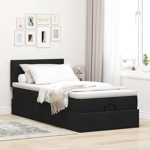 Willood Boxspringbett mit Matratze & LEDs Schwarz 100x200 cm Stoff Schlichtes Design