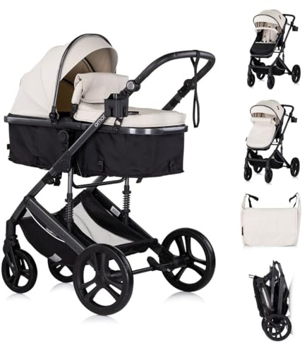 Chipolino Kinderwagen 2 in 1 Amore Getränkehalter Wickeltasche Fußabdeckung Korb creme