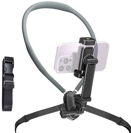 Neck Phone Holder for Go Pro/Video Recording, Wearable Hands Free POV/Vlog Selfie Mount with Chest Strap, 360°Adjustable Around Cell Phone Stand Compatible with iPhone16 15 14 13 12 Galaxy Android