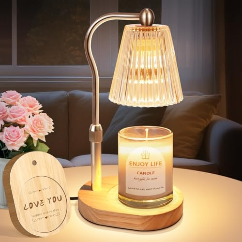 seenlast Candle Warmer Lamp with Timer, Candle Warmer with 2 Bulbs Height Adjustable Dimmable Wax Melt Gold House Warming Gifts New Home Bedroom Kitchen Decor Gifts for Women