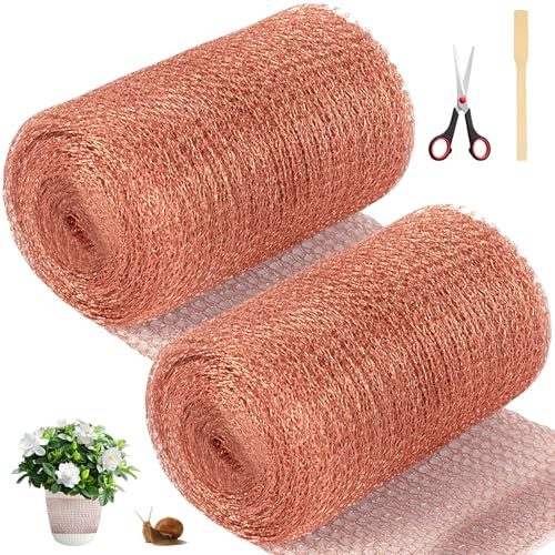 2 rullar 12 m x 12,7 cm kopparnät: Rent kopparnät med sax, Klippbart kopparband mot sniglar, snigelstaket Rent, kopparnät för trädgårdsskadegörare och skydd mot maskar