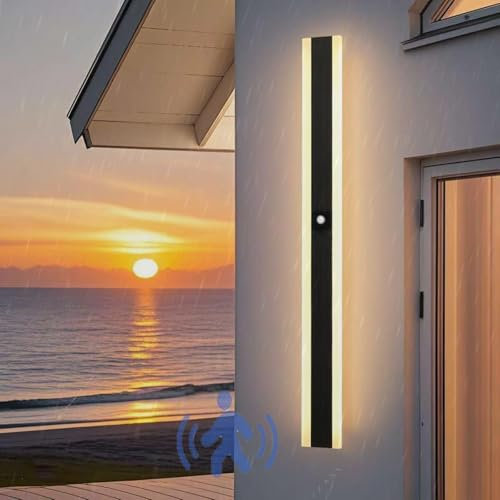 LED Außen Lange Wandleuchten mit Bewegungsmelder Außenwandleuchte IP65 Wasserdicht Wandbeleuchtung Modern Acryl Innen/Aussen Garage Villa Haustür 3000K/4000K/6500K (B Warmes Licht,40cm)