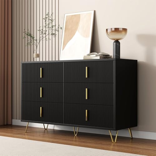 Elegantes Sideboard mit modernem Design, Kommode und viel Stauraum, goldene Griffe (Schwarz und Gold)