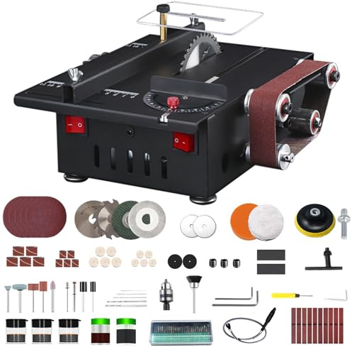 Mini sega circolare da tavolo con 4 lame, sega da taglio e levigatrice a nastro in uno, 600 Watt, multifunzione, portatile, in miniatura, con quattro ventole, accessori completi