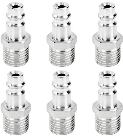 Raccord Rapide Mâle Euro 1/2 Conique Téfloné - Coupleur Pneumatique pour Air Comprimé, Embout Compresseur Compatible Tuyaux Industriels (6 Pièces)