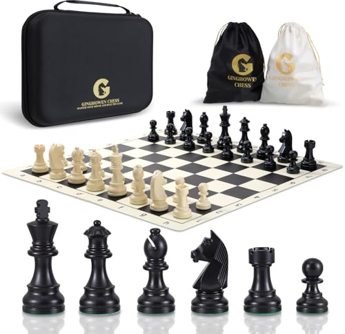 Chess Set - 20 Silicone Chess Board Set, 3.86 King Height Weighted Pieces with 2 Extra Queens, Foldable Chessboard Portable Travel Tournament Chess with Carrying Storage Bag