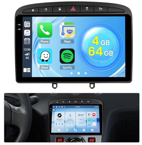 Roinvou 4+64G Schermo Autoradio per Peugeot 308 408 2007-2015 CarPlay Android Auto, 9 Pollici Incell Touchscreen Android 15 Stereo Auto con GPS Bluetooth EQ WIFI RDS FM SWC Telecamera Posteriore