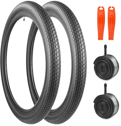 MEGHNA Juego de 2 neumáticos de bicicleta de 12/14/16/18/20/24/26 x 2,35 pulgadas, neumáticos de bicicleta y cámara y elevador de neumáticos premium para uso diario y MTB para bicicleta de equilibrio