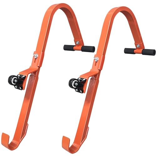 Yinnhom Pack of 2 Ladder Roof Hooks, Heavy Duty Ladder Roof Hooks with Wheel, Universal Robust Ladder Stabiliser Made of Steel with Rubber Handles, Quick and Easy Setup, Load Capacity 250 kg