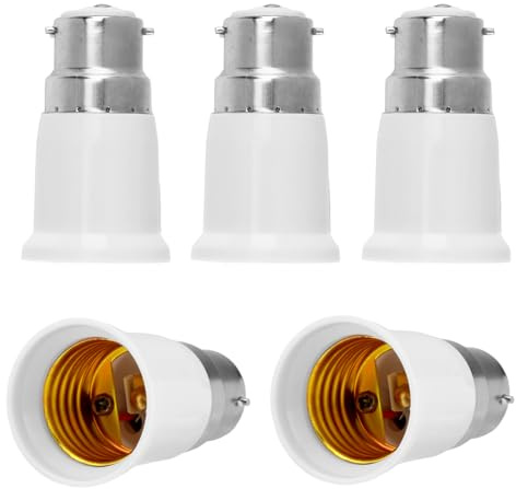5Pcs B22 to E27 Bulb Socket Converter BC to ES Bayonet to Screw Adapter Heat Resistant for LED Incandescent CFL Bulbs Easy Fit for Home Office