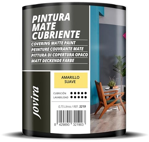 JOVIRA PINTURAS Pintura Mate Cubriente | Colores | Pintura interior-exterior con excelente poder cubriente. (750 Mililitros, Amarillo Suave)-T