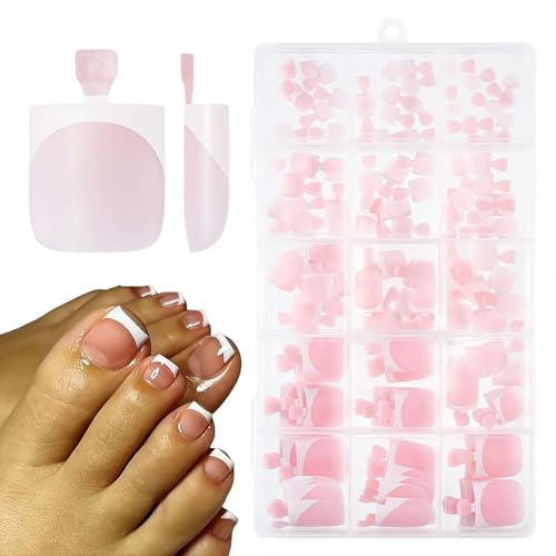 FLKWOP Lot de 150 faux ongles d'orteils à presser carrés pré-conçus en gel souple épais - Couvrance complète - Rose baie - 15 tailles
