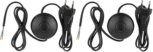REV Lampenkabel mit Schalter, Fußschalter Lampe, Kabel mit Schalter; Euro Zuleitung, 2m, max. 2A, schwarz (Packung mit 2)