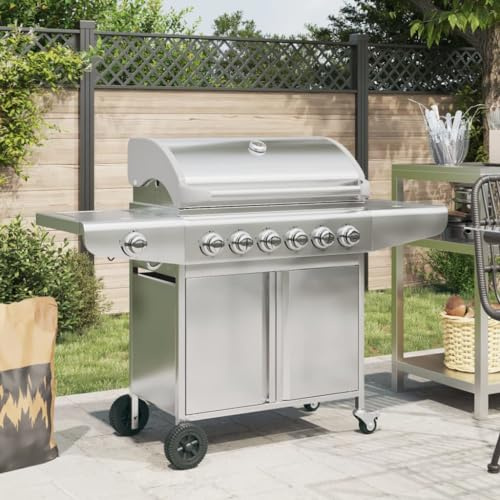 Solivagant Barbecue à gaz avec 7 brûleurs Argent Acier Inoxydable,(38.7 KG)
