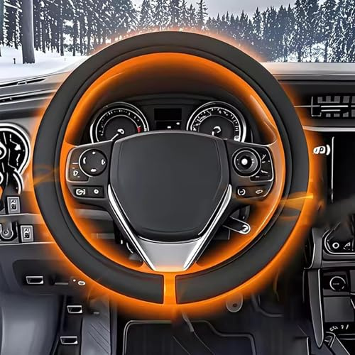 1PCS Heated Steering Wheel Cover, Heater Suede Cover, Vehicle Hand Warming Steering Wheel Protector, Quick Heating Automatic Temperature Control for Vehicles SUVs Trucks