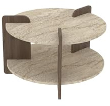 Hanah Home Modern Coffee Table, 70 x 45 x 70 cm, Travertine & Walnut | 100% Melamine Coated Chipboard | Stylish & Functional Design for Contemporary Living Spaces