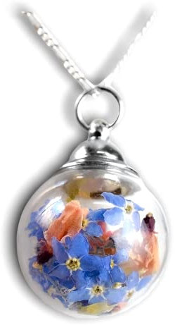 MadamLili - Vergissmeinnicht Yasminblüten Blumenbouquet Anhänger - 925 Sterling Silber - Halskette 60cm - Naturschmuck Blüten Bouquet - Handgefertigt - Exklusive Schmuckbox