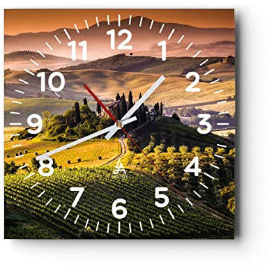Modern Wanduhr Landwirtschaft Bauernhof Toskana Weinberg 40x40cm Quadrat Groß Wand Uhr Glas Analog Zimmeruhren Küche Büro Wohnzimmer Glasuhr Wall Clock Dekoration Design Küchenuhr C4AC40x40-2465