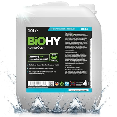 BiOHY Produit de rinçage (Bidon de 10l) | Convient à Tous Les Lave-Vaisselle, pour Une Brillance imbattable des Verres et de la Vaisselle sans Taches d'eau (Klarspüler)