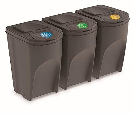 Set de 3 cubos de basura KEDEN SORTIBOX papelera reciclaje, gris, volumen 3x35L