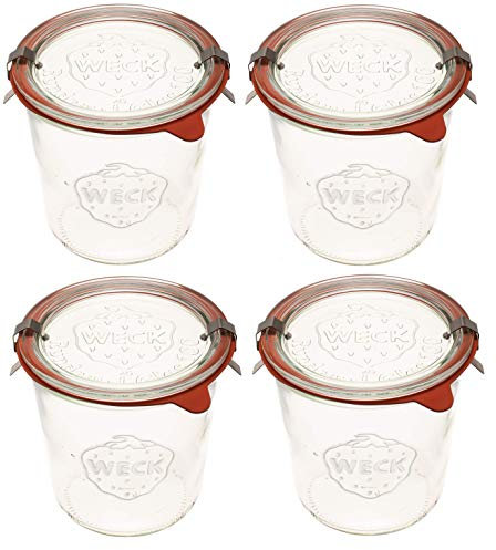 Weck Einmachgläser 742-19,6 fl. oz Weck Formgläser aus transparentem Glas – Umweltfreundliches Einmachglas – Frischhaltedosen mit Deckel luftdicht – 1/2 Liter Gläser Set – 4 Stück Gläser mit Deckel