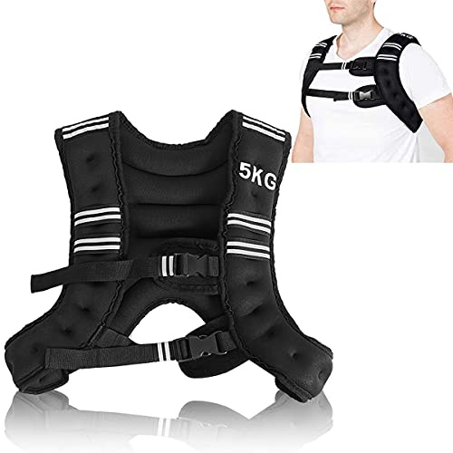 RELAX4LIFE 5/9 kg Gewichtsweste, Ergonomische Fitnessweste, mit reflektierenden Streifen & verstellbaren Trägern, Trainingsweste für Nachtlauf, Fitness, Gewichtsverlust & Muskeltraining